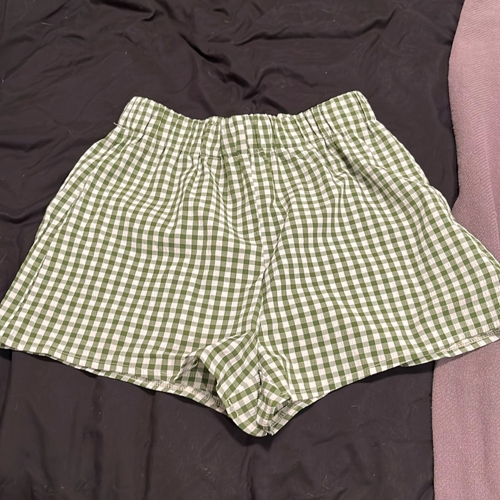 Green plaid boxer shorts